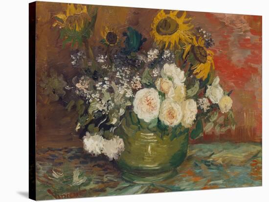 Sunflowers, Roses and Other Flowers in a Bowl, 1886-Vincent van Gogh-Stretched Canvas