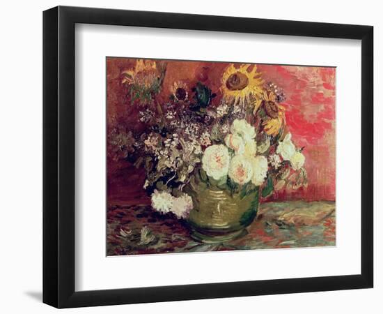 Sunflowers, Roses and Other Flowers in a Bowl, 1886-Vincent van Gogh-Framed Giclee Print