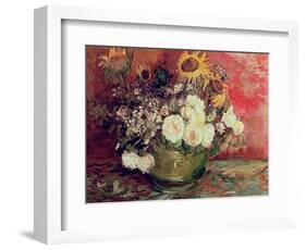 Sunflowers, Roses and Other Flowers in a Bowl, 1886-Vincent van Gogh-Framed Giclee Print