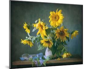 Sunflowers & Shawl Still Life-null-Mounted Art Print