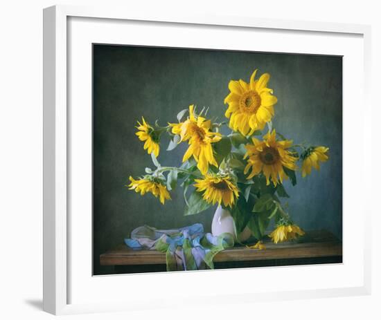 Sunflowers & Shawl Still Life-null-Framed Art Print