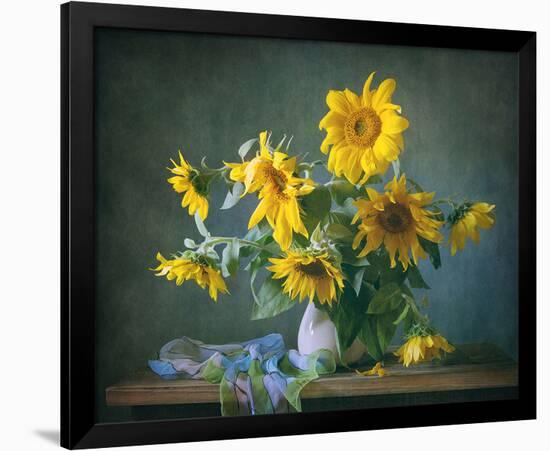 Sunflowers & Shawl Still Life-null-Framed Art Print