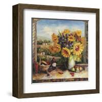 Sunflowers With Fruit And Wine II-null-Framed Art Print