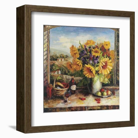 Sunflowers With Fruit And Wine II-null-Framed Art Print