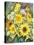 Sunflowers with Wild Flowers-Joanne Porter-Stretched Canvas