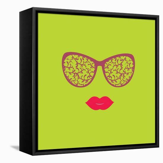 Sunglasses and Lips. Vector Illustration. Print for Your T-Shirts. Hipster Theme.-AnnaKukhmar-Framed Stretched Canvas