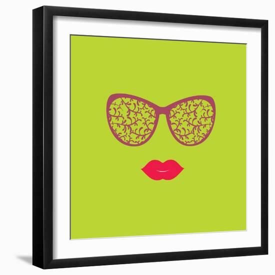 Sunglasses and Lips. Vector Illustration. Print for Your T-Shirts. Hipster Theme.-AnnaKukhmar-Framed Art Print