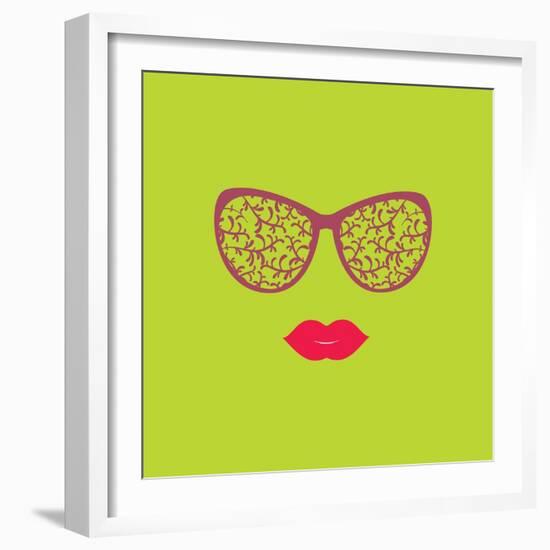 Sunglasses and Lips. Vector Illustration. Print for Your T-Shirts. Hipster Theme.-AnnaKukhmar-Framed Art Print