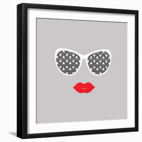 Sunglasses and Lips. Vector Illustration. Print for Your T-Shirts.-AnnaKukhmar-Framed Art Print