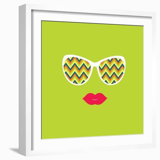 Sunglasses and Lips. Vector Illustration.-AnnaKukhmar-Framed Art Print