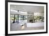 Sunken Seating Area and Exposed Stone Fireplace in Spacious Living Room with View-Nosnibor137-Framed Photographic Print