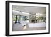 Sunken Seating Area and Exposed Stone Fireplace in Spacious Living Room with View-Nosnibor137-Framed Photographic Print