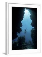 Sunlight Descends Underwater and into a Crevice on Palau's Barrier Reef-Stocktrek Images-Framed Photographic Print