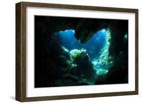Sunlight Enters Underwater Cave like a Spotlight-Rich Carey-Framed Photographic Print