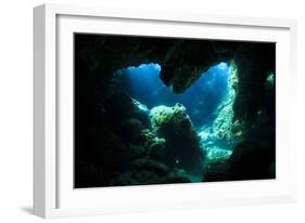 Sunlight Enters Underwater Cave like a Spotlight-Rich Carey-Framed Photographic Print