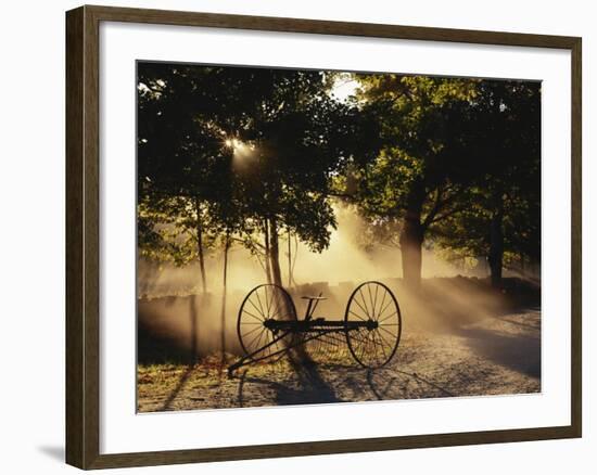 Sunlight Falling on Antique Hay Raker, Northeast Kingdom, Vermont-Walter Bibikow-Framed Photographic Print