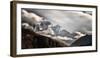 Sunlight falling on snow covered mountains, Nilgiri Mountain, Mustang District, Gandaki Pradesh...-Panoramic Images-Framed Photographic Print