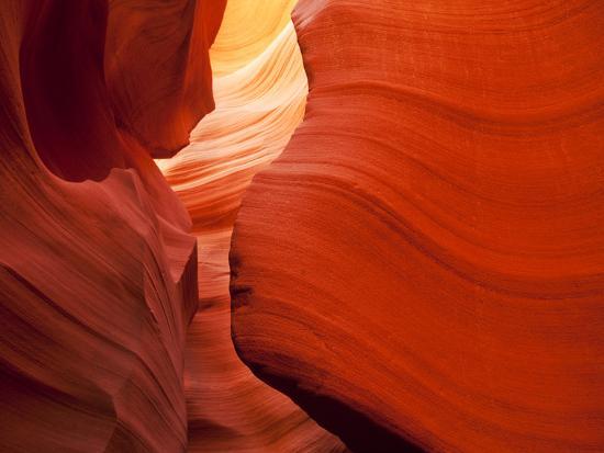 Sunlight Filters Down Carved Red Sandstone Walls of Lower Antelope Canyon, Page, Arizona, Usa-Paul Souders-Stretched Canvas