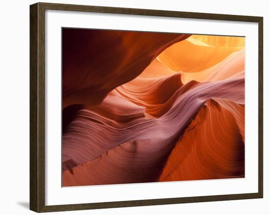 Sunlight Filters Down Carved Red Sandstone Walls of Lower Antelope Canyon, Page, Arizona, Usa-Paul Souders-Framed Photographic Print