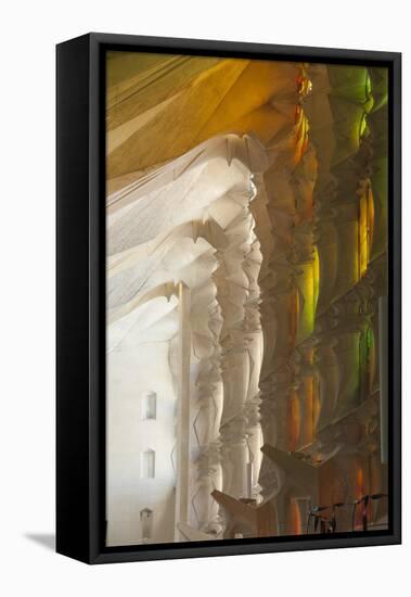 Sunlight Through Stained Glass, Sagrada Familia, Barcelona, Catalunya, Spain, Europe-James Emmerson-Framed Stretched Canvas