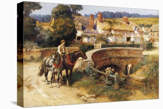 Sunlit Cottages by the Bridge-Frederick Arthur Bridgman-Stretched Canvas