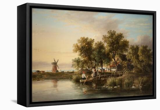 Sunlit Norfolk River Landscape-James Stark-Framed Stretched Canvas