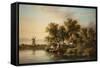 Sunlit Norfolk River Landscape-James Stark-Framed Stretched Canvas