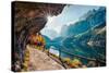 Sunny Autumn Scene of Vorderer ( Gosausee ) Lake. Colorful Morning View of Austrian Alps, Upper Aus-null-Stretched Canvas