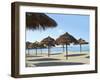 Sunny Beach and Palapas-Randy Faris-Framed Premium Photographic Print