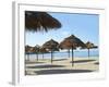 Sunny Beach and Palapas-Randy Faris-Framed Photographic Print