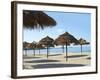 Sunny Beach and Palapas-Randy Faris-Framed Photographic Print