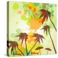 Sunny Beach Watercolor Vector Illustration-Lunetskaya-Stretched Canvas