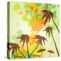 Sunny Beach Watercolor Vector Illustration-Lunetskaya-Stretched Canvas