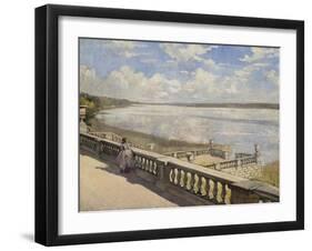 Sunny Day. a Lady at the Balustrade, 1908-Sergei Arsenyevich Vinogradov-Framed Giclee Print