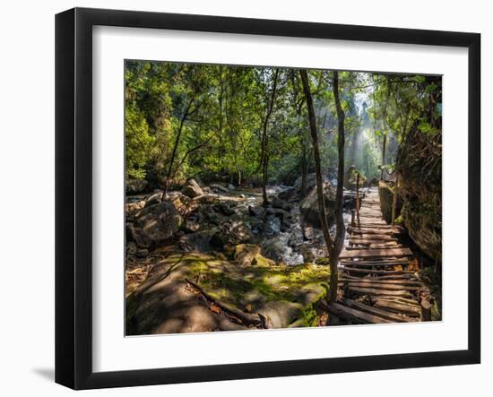 Sunny Day at Tropical Rain Forest Landscape with Wooden Bridge. Cambodia-Im Perfect Lazybones-Framed Photographic Print