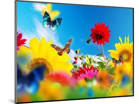 Sunny Garden Of Flowers And Butterflies. Colors Of Spring And Summer-Michal Bednarek-Mounted Photographic Print