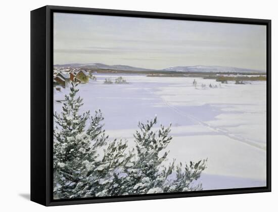 Sunny Landscape in Winter (Sweden)-August Hagborg-Framed Stretched Canvas