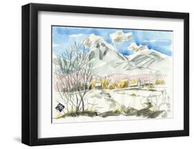 Sunny Ranch Covered in Snow-Kenji Fujimura-Framed Art Print