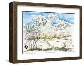 Sunny Ranch Covered in Snow-Kenji Fujimura-Framed Art Print