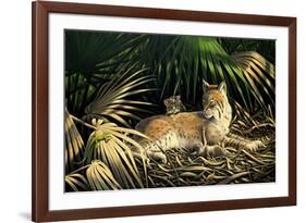 Sunny Spot Bobcat with Kittens-Wilhelm Goebel-Framed Giclee Print