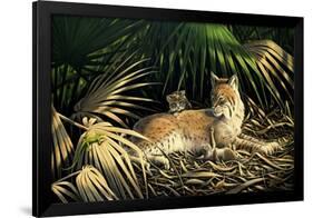 Sunny Spot Bobcat with Kittens-Wilhelm Goebel-Framed Giclee Print