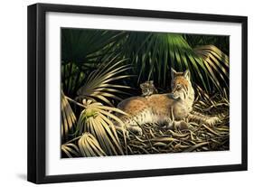 Sunny Spot Bobcat with Kittens-Wilhelm Goebel-Framed Giclee Print