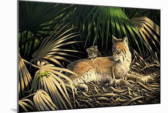 Sunny Spot Bobcat with Kittens-Wilhelm Goebel-Mounted Giclee Print