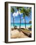 Sunny Tropical Beach and Turquoise Sea with Palm Trees and Fishing Boat in the Sand-lucky-photographer-Framed Photographic Print