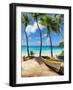 Sunny Tropical Beach and Turquoise Sea with Palm Trees and Fishing Boat in the Sand-lucky-photographer-Framed Photographic Print