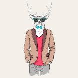 Deer Hipster Dressed up in Jacket, Pants and Sweater. Vector Illustration-Sunny Whale-Art Print