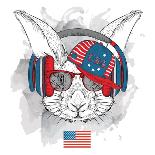 Illustration of Rabbit in the Glasses, Headphones and in Hip-Hop Hat with Print of Usa. Vector Illu-Sunny Whale-Art Print
