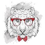 Illustration of Wolf Dressed up in the Glasses and in the T-Shirt with Print of USA Flag. Vector Il-Sunny Whale-Art Print