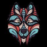 Patterned Colored Head of the Wolf. African / Indian / Totem / Tattoo Design. it May Be Used for De-Sunny Whale-Art Print