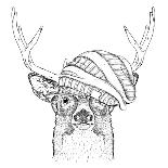 Portrait of Deer in a Hat. Vector Illustration-Sunny Whale-Art Print